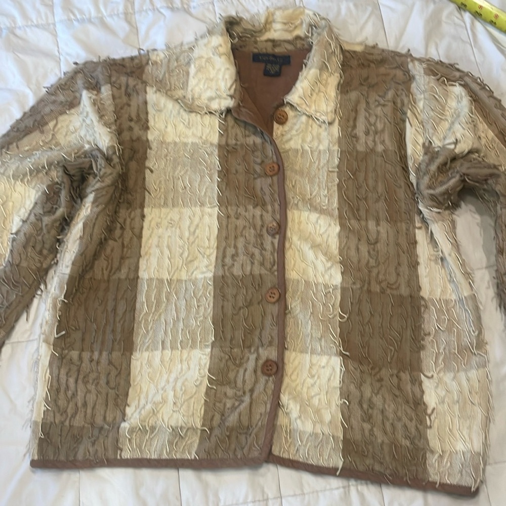 Life Style Lightweight Button Jacket - Tan & Cream Plaid - size medium